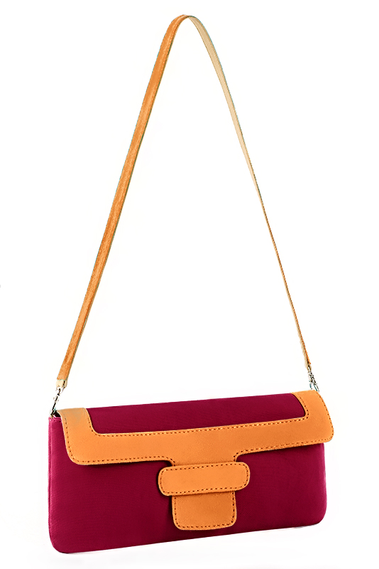 Burgundy red and apricot orange women's dress clutch, for weddings, ceremonies, cocktails and parties. Top view - Florence KOOIJMAN